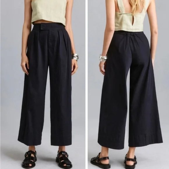 Anthropologie Pants - Anthropologie Pleated Poplin Wide-Leg Trousers In Black Size 4 NWT